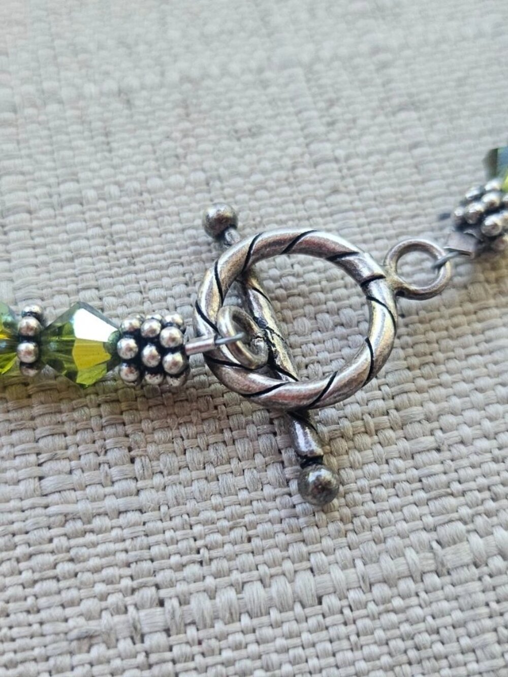 Vintage Choker Necklace Sterling Silver With Green Beads Comes in a Box - Picture 8 of 14